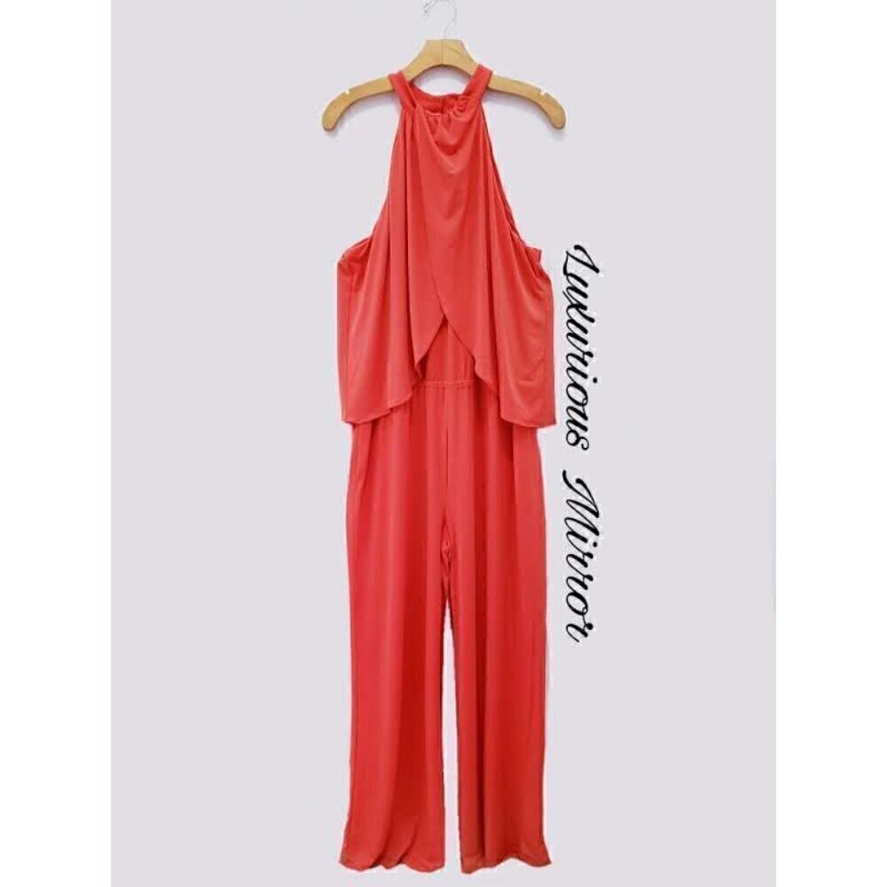 Chicos Women's Pant Jumpsuit Halter Neck Sleeveless Stretch Zip Orange Sz XL NEW - Picture 2 of 8